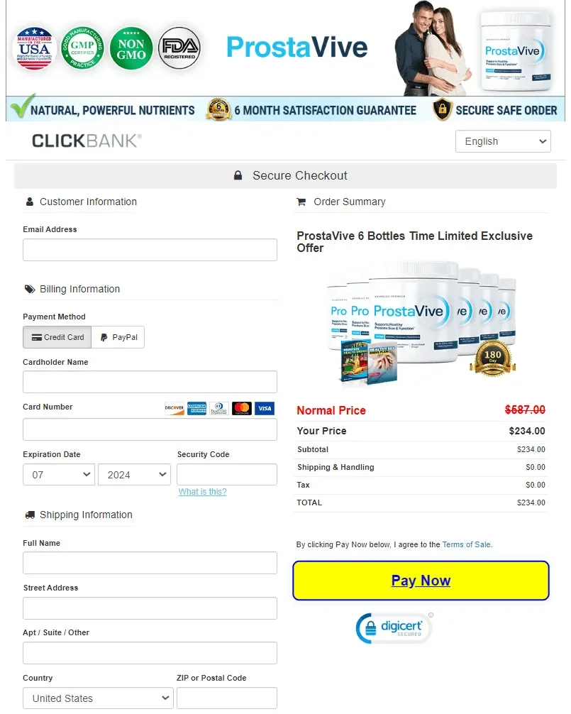 Secure ProstaVive checkout page